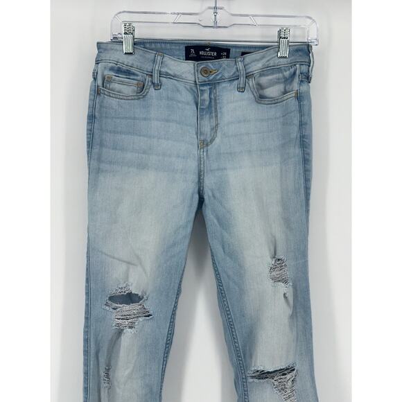 Hollister Women's Mid Rise Super Skinny Jeans 28x32 Blue Light Wash Distressed - Picture 3 of 13